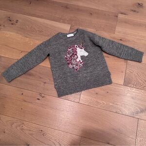 The Children’s Place Gray Knit Sweater with sequin unicorn